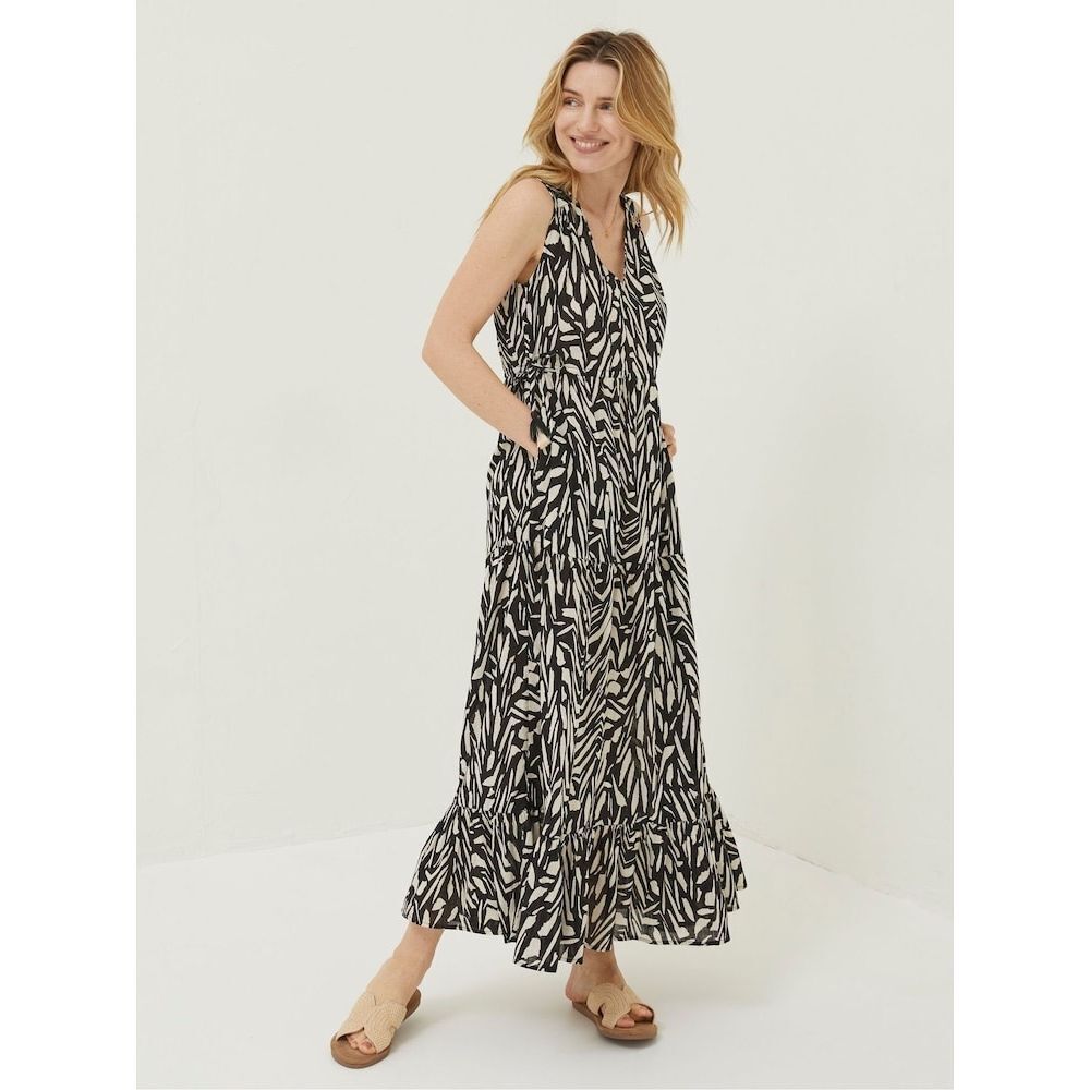 Fat Face Black Paint Stroke Avery Midi Dress Size 14